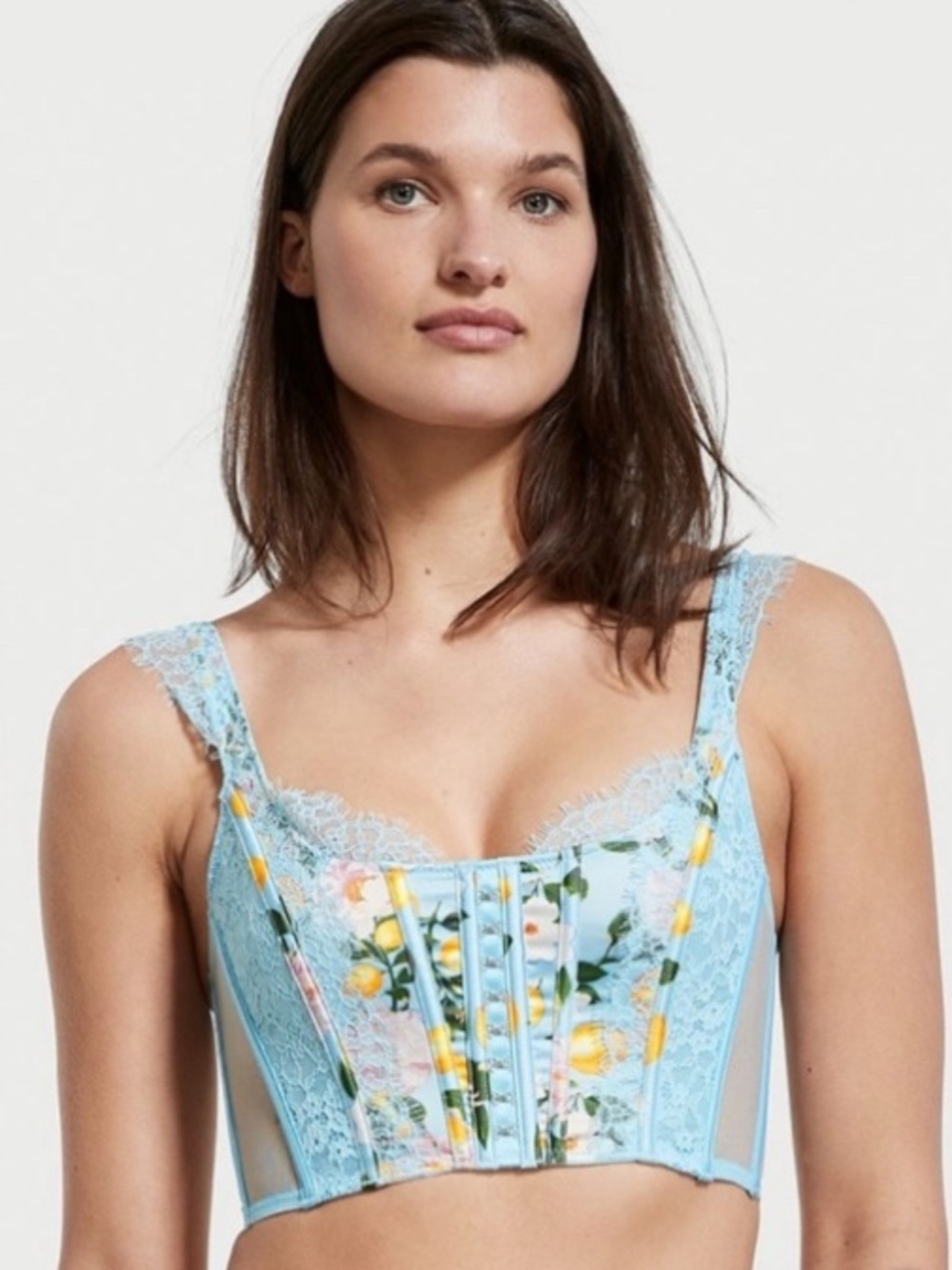 Victoria’s Secret Dream Angels Lace Unlined Corset Bra Top (Lemon Print)